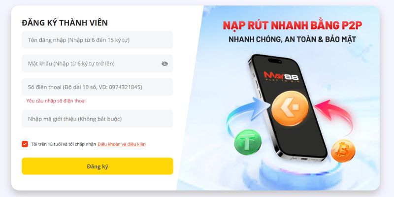 Tân thủ tiến hành điền đầy đủ thông tin đăng ký May88
