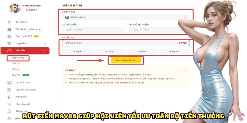Rút tiền May88 giúp hội viên tối ưu toàn bộ tiền thưởng